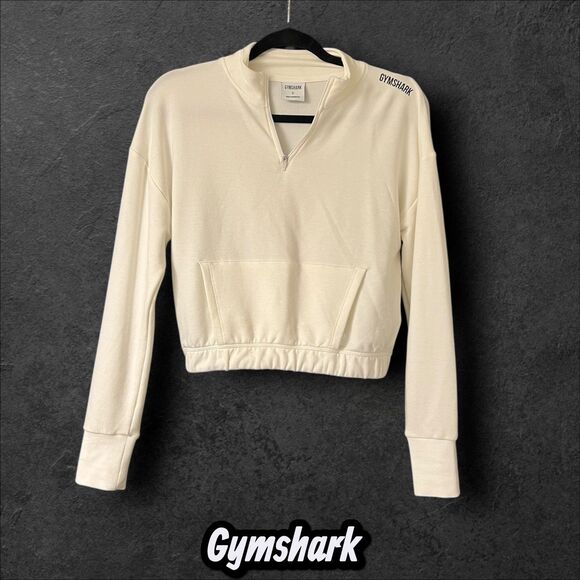 Preowned Gymshark Cropped Half-Zip Sweatshirt – Off White – Small - Picture 1 of 9